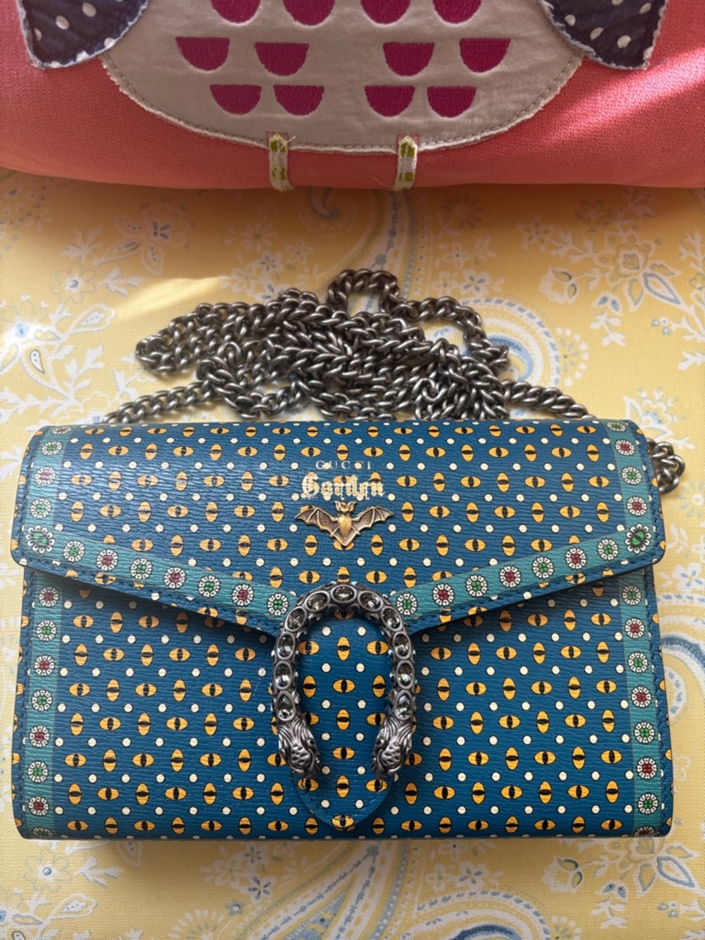 Gucci Garden Stunning Vibrant colored Blue Patterned Dionysus Chain Shoulder Bag